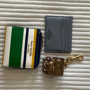 Small Kate Spade wallet, Coach card holder and second generation AirPod case.